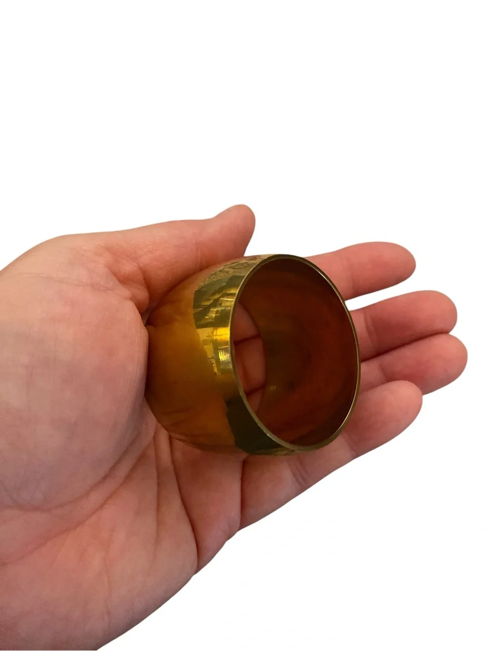 vintage Mid-Century Modern wide gold ring brass cylinder napkin ring set 0f 12